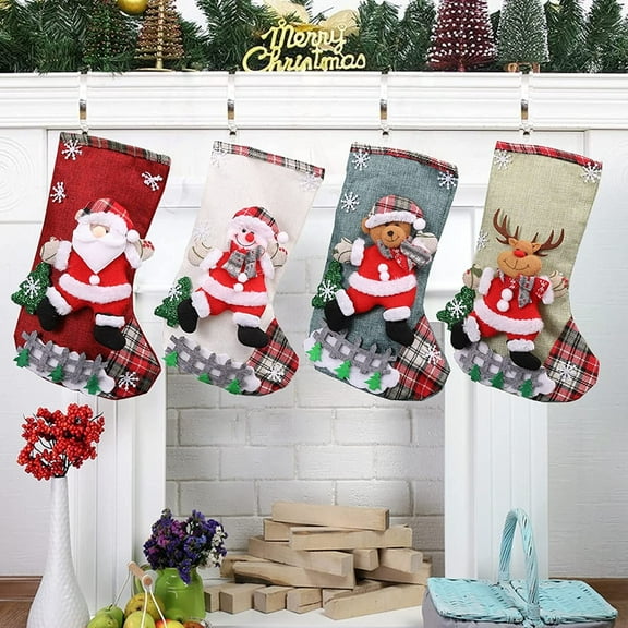 Christmas Stockings 4 Pcs - 18" Large Xmas Stockings - Santa Snowman Reindeer Penguin for Christmas - Decorations Home Party Supplies & Kids Gifts