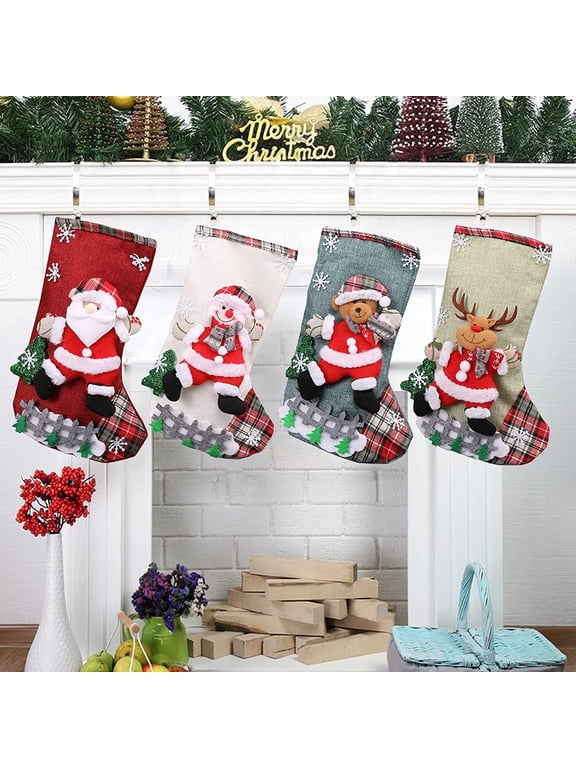 Christmas Stockings 4 Pcs - 18" Large Xmas Stockings - Santa Snowman Reindeer Penguin for Christmas - Decorations Home Party Supplies & Kids Gifts