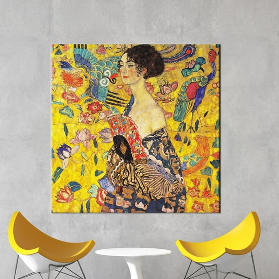 Home Decor Lady With A Fan, Canvas Printed Canvas, Canvas Print, 3D Canvas, Home Decor Canvas Print, Klimt Lady Poster, Canvas Wall Decor - White Framed