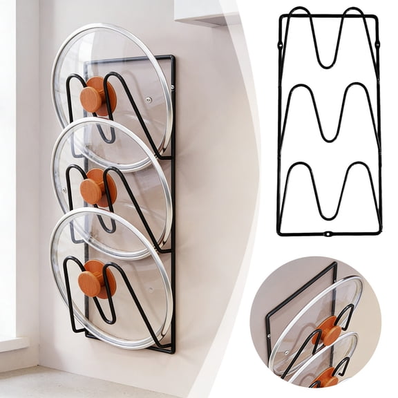 Home Decor Lid Storage Rack Suitable For Cabinet Door Walls Three Layer Stainless Steel Wall Mounted Lid Rack Can Be Placed Inside Cabinet Doors Slip No Drilling Proof Rack 13.6"