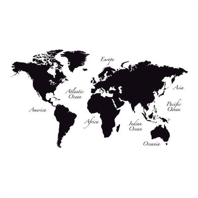 Home Decor Line Black World Map Wall Decal
