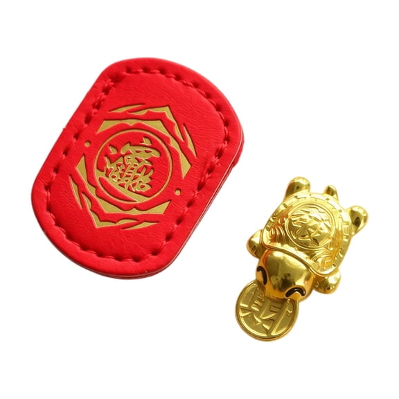Home Decor, Living Room Shelf Decor, Turtle Charm, Lucky Charms, Feng Shui, Red Da Jia Zhen Lan Gong Fortune Turtle Figurine Set, Polished Gold Turtle Keepsake Paired with