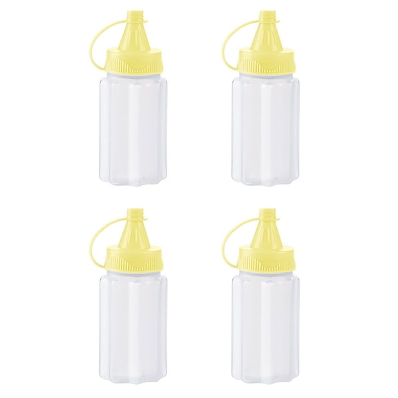 Home Decor Mini Squeeze Bottles, Small Plastic Condiment Bottles with Leakproof Lid, Travel Sauce Dispenser for Kitchen and Picnic, 4 Pack, Yellow
