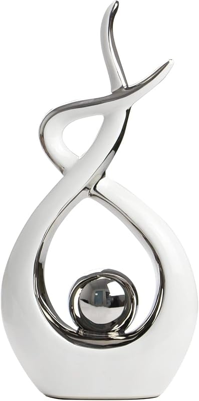 White and Silver Ceramic Abstract Art Statue