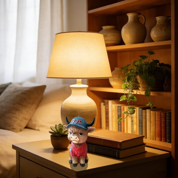 Home Decor Patriotic Cow Figurine Independence Day Desktop Animal Sculpture 4th of July Decorative Tabletop Ornament for Living Room Nightstand Bookshelf Window 1776-2026 USA 250th Anniversary