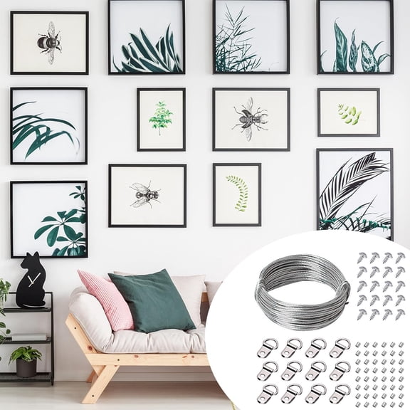 Home Decor Picture Hanging Kit With 131 D Hooks And 30M Wire Heavy Duty Frame Hanging Supplies For Wall Photos Artwork Faucets Practical 5.9" X 2.8"