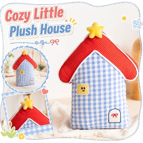 Home Decor Pillow, House Decorations Living Room Charming Gingham Plush Pillow, Cozy Room Decor House Design with Star Topper, Mothers Day Gift Home Decor 18X6 Inch Accent Pillow,