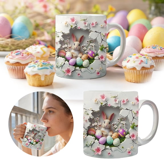 Home Decor Rabbit Egg Hunt Mug For And Ready Glass Cup With Cute Bunny Design Ideal For Coffee Hot Chocolate Glass&Bottle
