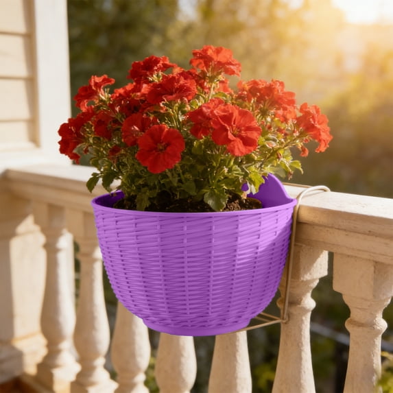 Home Decor, Rattan-textured Semi-circular Wall-mounted Plastic Flower Pot Home Decor Flower Pot, Women Gifts