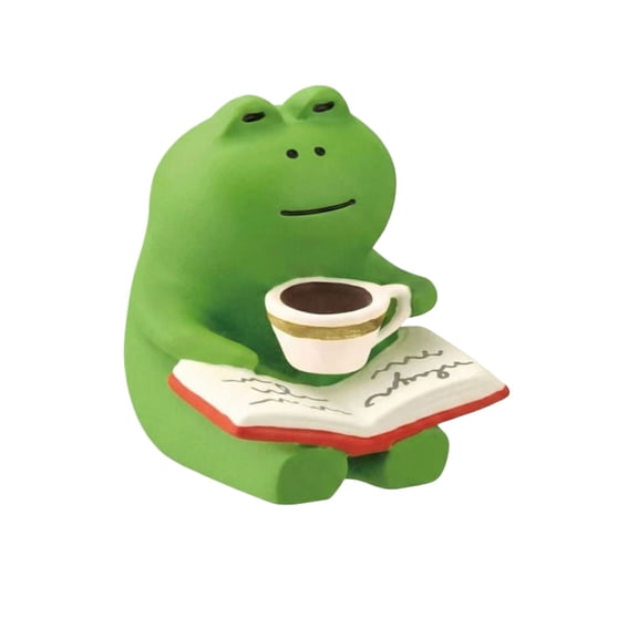 Home Decor, Room Decor, Frog Figurine, 3X2.8 In, Ceramic Statue, Reading Miniature, Coffee Decor, Green Decorations, Book Decor, Decorations, 1 Pc