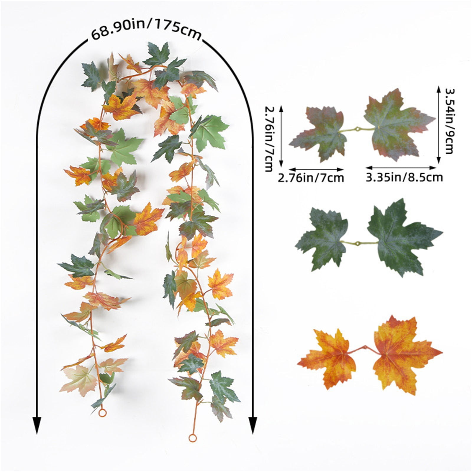 12 Pcs Artificial Fall Maple Leaf Garland, 7.5ft Fake Hanging Vine Garland Autumn Foliage Garland Thanksgiving Home Wedding Fireplace Party Christmas