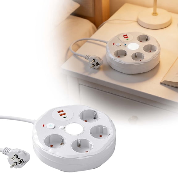 Home Decor Round Power Strip With USB Charging Ports & Night Light – Surge Protector Power Extension With Design Ideal 6.3"