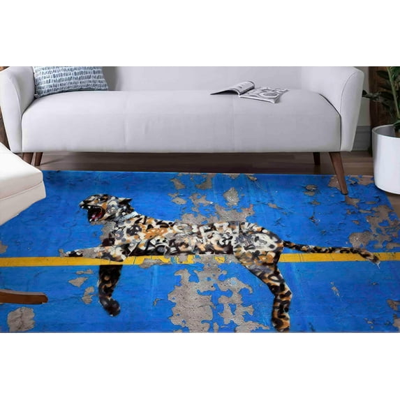 Home Decor Rug, Modern Rugs, Street Rugs, Printed Rugs, Banksy Leopard Rug, Soft Rugs, Painting Rugs, Leopard Graffiti Rug, Customs Rug, 3.9'x5.9' - 120x180 cm
