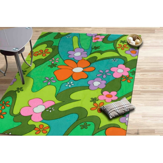 Home Decor Rug, Pattern Rug, Nursery Rug, Personalized Gifts, Groovy Tangerine Flower Rugs, Trippy Danish Rug, Floral Rug, Colorful Rug, 5.2'x7.5' - 160x230 cm