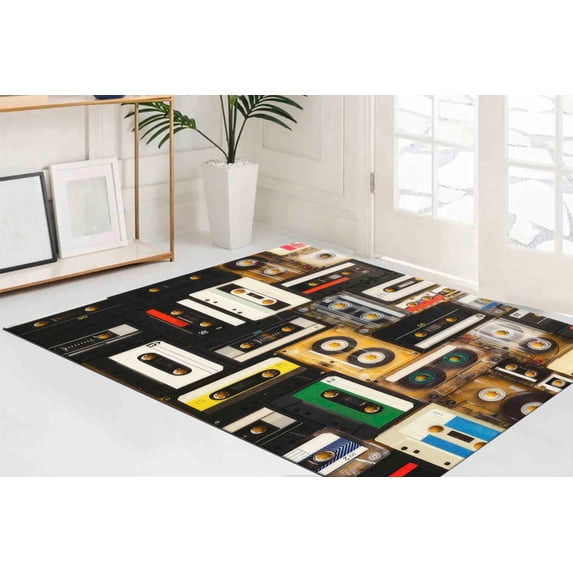 Home Decor Rugs, Nostalgic Rugs, Bedroom Rug, Cassette Rug, Salon Rugs, Custom Rugs, Music Room Rug, Dining Room Rug, Vintage Rug, Area Rug, 3.9'x5.9' - 120x180 cm