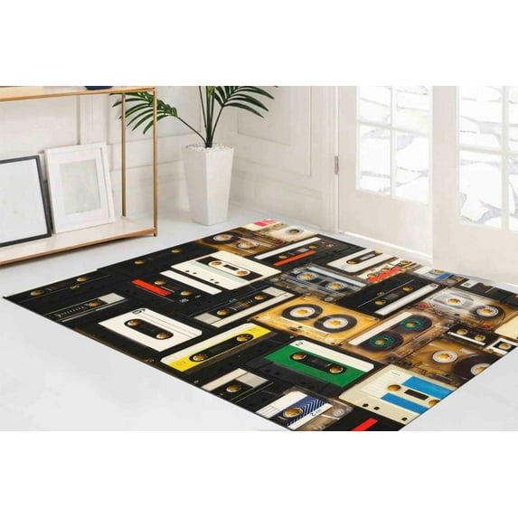 Home Decor Rugs, Nostalgic Rugs, Bedroom Rug, Cassette Rug, Salon Rugs, Custom Rugs, Music Room Rug, Dining Room Rug, Vintage Rug, Area Rug, 2.3'x3.3' - 70x110 cm