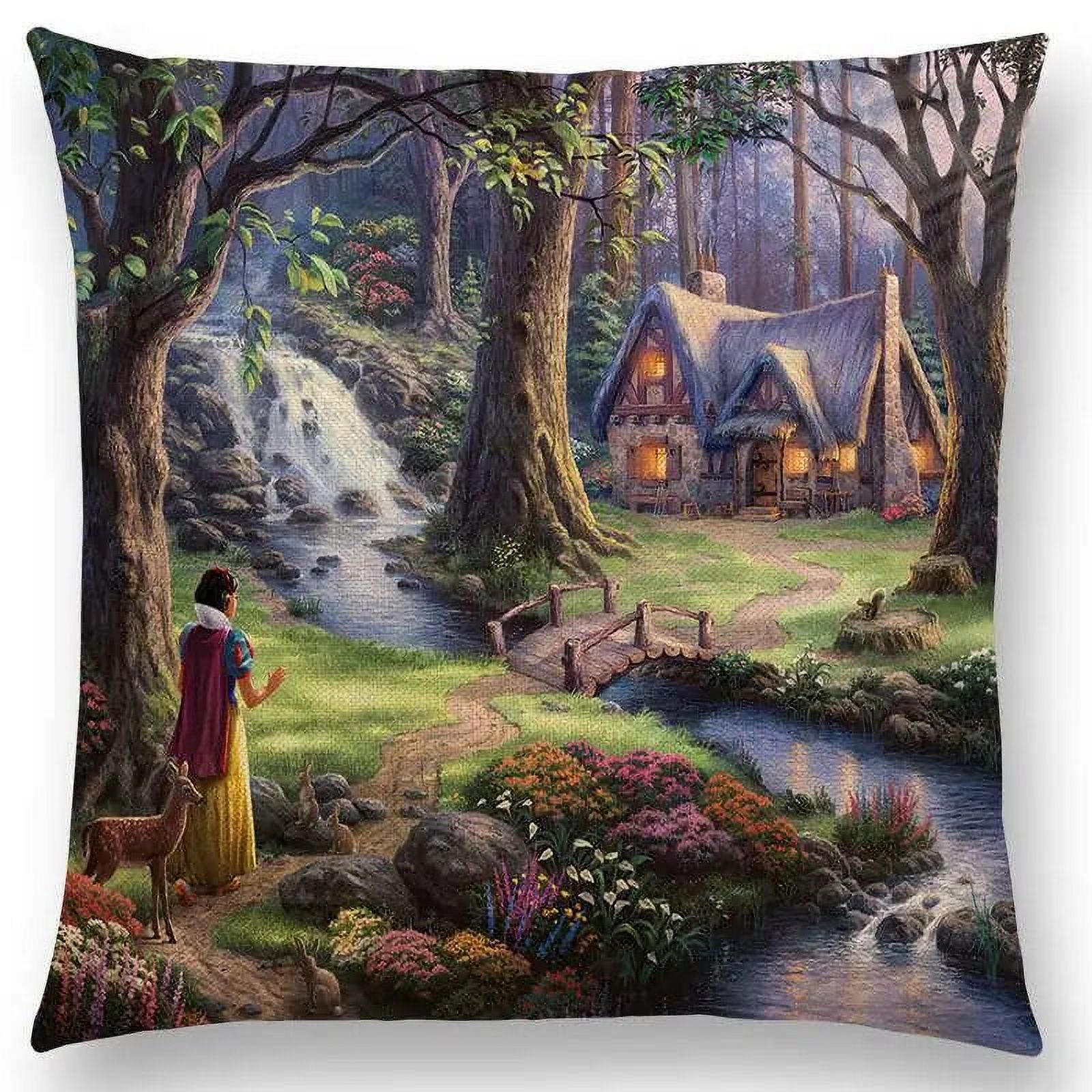 Home Decor Rustic Oil Painting Cushion Cover Beautiful Landscape Castle
