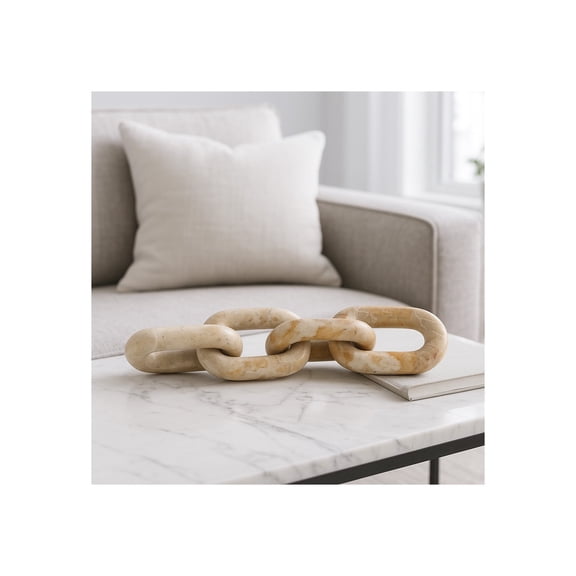 Home Decor Sculpture for Bathroom Decor, Office, and Living Room Decor - Modern Shelf Statues for Room Accents - Marble Chain Link Ornaments for Coffee Table Sculpture - 3", Ivory