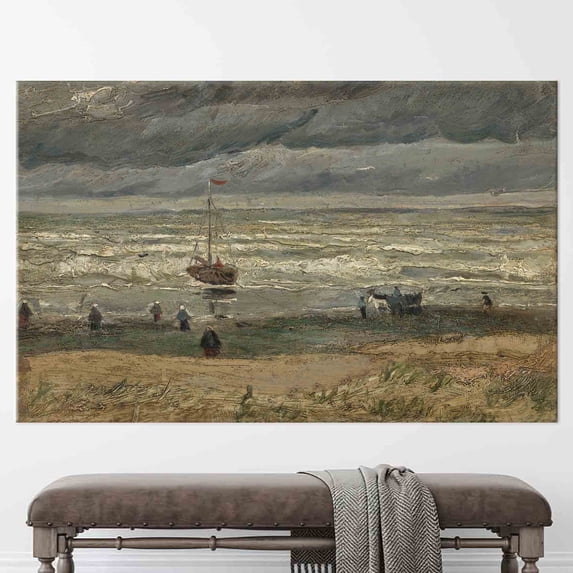 Home Decor Sea View Canvas, Landscape Art, Beach at Scheveningen Wall Art, Beach at Scheveningen in Stormy Weather, Canvas Wall Decor - Gallery Wrapped