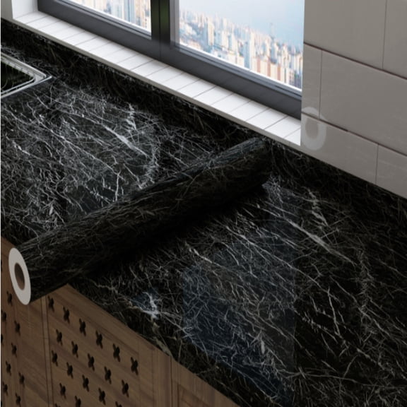 Home Decor Self Adhesive Stone Wall Sticker Roll, Oil Proof Waterproof Peel Stick Backsplash for Kitchen Countertop Bathroom, Vinyl Film for Cabinet Living Room