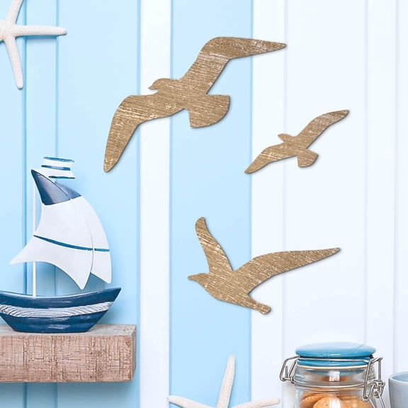 Home Decor Set Of Wooden Seagull Decoration Marine Wall Art Seagull Beach Ornaments Beach Wood Wall Art 1Pc Hangs Practical 9.4" X 9.1"