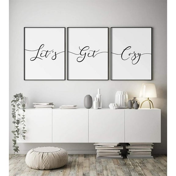 Home Decor Sign Wall Art 3 Pieces Lets Get Cozy Poster Prints Canvas Painting Framed Artwork for Living Room Bedroom Decoration