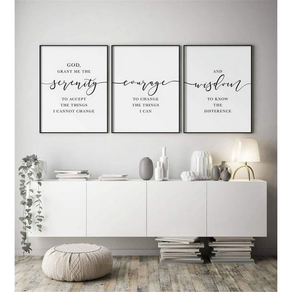 Home Decor Sign Wall Art 3 Pieces Serenity Prayer Poster Prints Addiction Recovery Canvas Painting Framed Artwork for Living Room Bedroom Decoration With Inner Frame