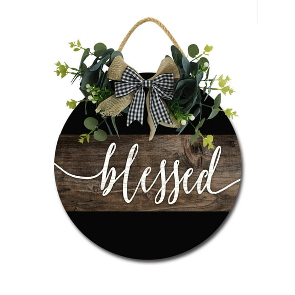 Home Decor Signs Blessed Rustic Wooden Wall Art Signs Farmhouse Entryway Signs for Bedroom Living Room Decor, 11 x 11 Inch