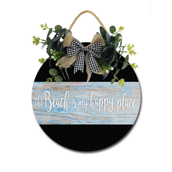 Home Decor Signs The Beach is My Happy Place Rustic Wooden Wall Art Signs Farmhouse Entryway Signs for Bedroom Living Room Decor, 11 x 11 Inch
