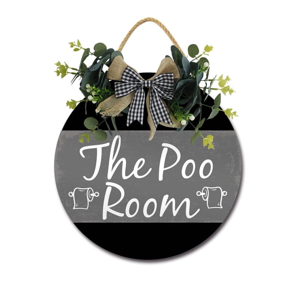 Home Decor Signs The Poo Room Rustic Wooden Wall Art Signs Farmhouse Entryway Signs for Bedroom Living Room Decor, 12 x 12 Inch
