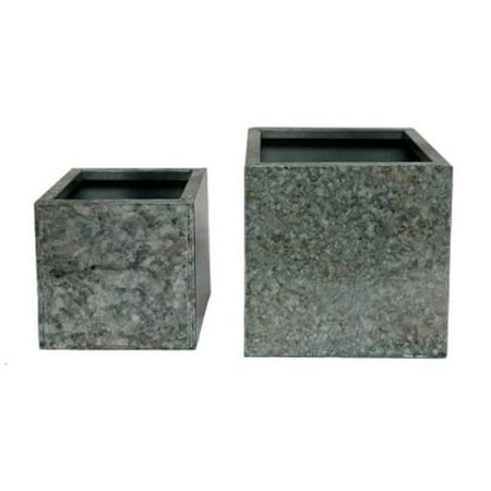 Home Decor Square Granite Print Metal Planters, Set of 2
