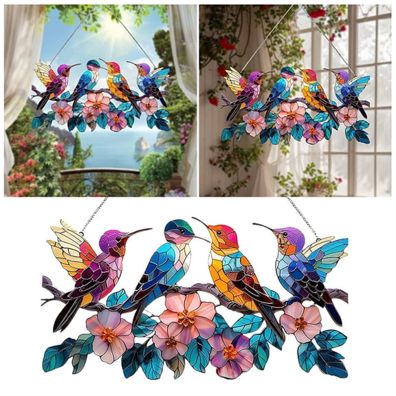 Home Decor Stained Glass Window Hanging 2D Flat Acrylic Decorative Ornament For Indoor & Outdoor Hangs Practical 11.8" X 6.3" X 0.2"