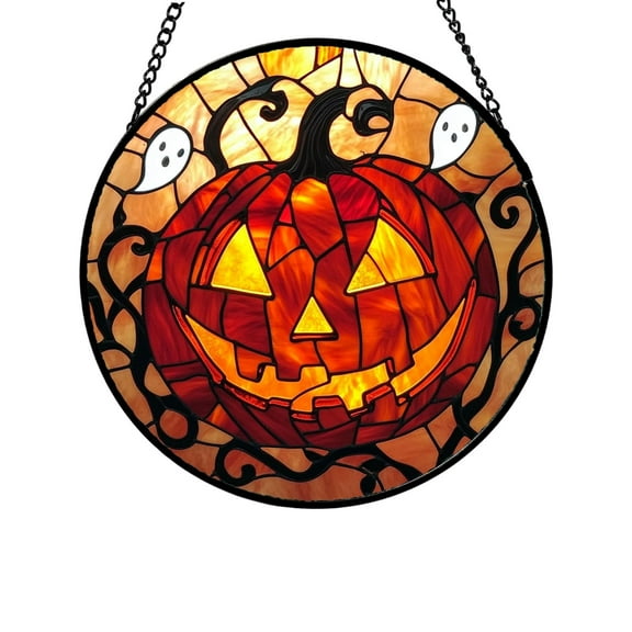 Home Decor Stained Glass Window Hanging Halloween Decorations Evil Pumpkin Orange Suncatcher For Doors Garden Indoor Funny Sun Catchers Gothic Hangs Ornament