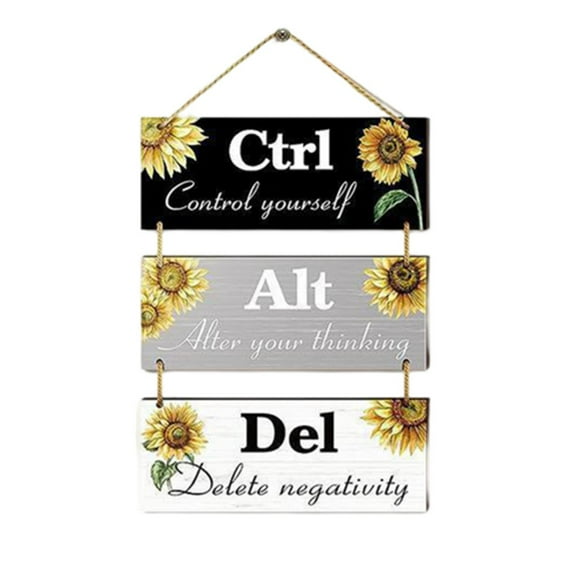Home Decor Sunflower Office Wall Decor Wooden Ctrl Alt Del Decorative Saying Hanging Sign B