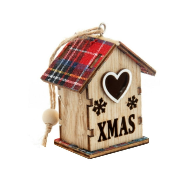 Home Decor Supplies Christmas Red House Wooden House Pendant Decoration