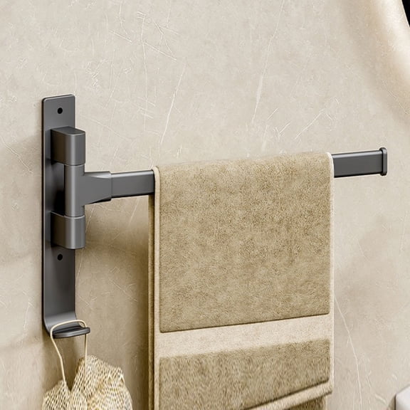 Home Decor Swivel Towel Rack Thicken 4 Arm Towel Bar 180° Space Saving Wall Mounted Towel Holder With Hook Rustproof Swing Out Towel Hanger For Bathroom Kitchen Grey Bathroom Products