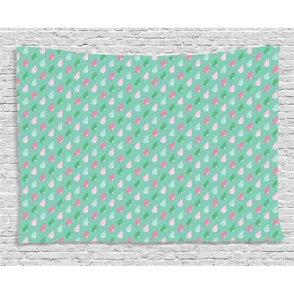 Home Decor Tapestry, Original Funny Teardrops Rain Shower Textured Pattern Children Baby Girl Image, Wall Hanging for Bedroom Living Room Dorm Decor, 60W X 40L Inches, Pink Green, by Ambesonne