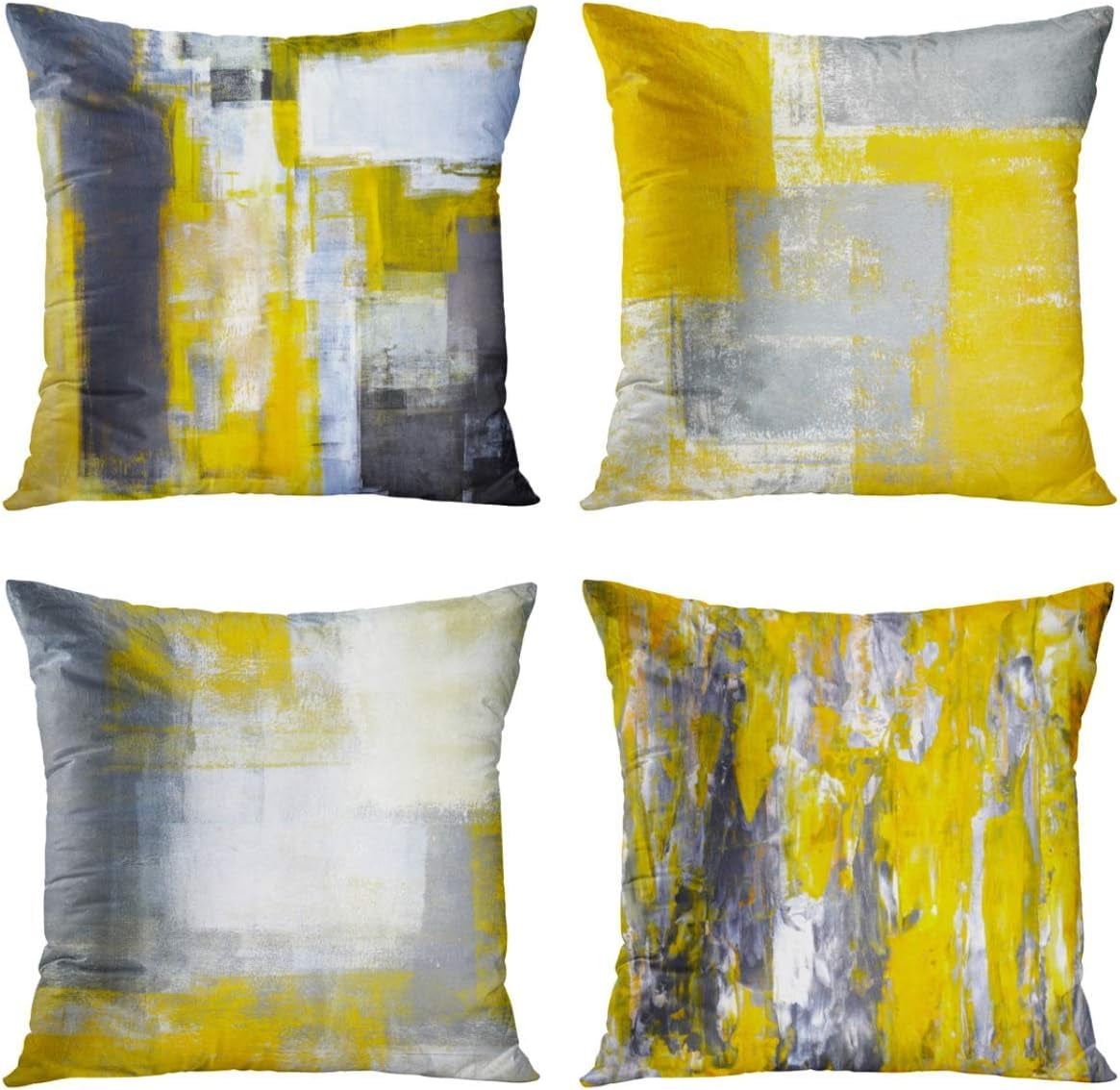 Home Decor Throw Pillow Covers Set of 4 18x18 Inch Grey and Yellow Outdoor Cushion Cases for Sofa Decor Ideal for Adding Style and Comfort to Your Living Room or Patio