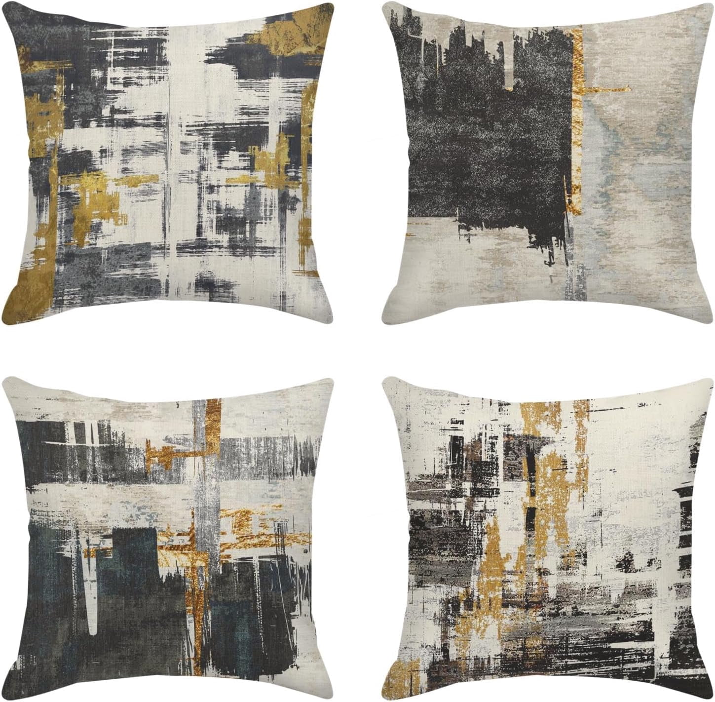 Home Decor Throw Pillow Covers Set of 4 18x18 Inch Abstract Black Gold Painting Decorative Outdoor Cushion Cases for Couch Sofa Luxurious and Modern
