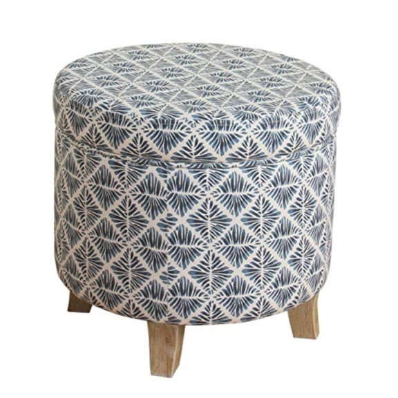 Home Decor Upholstered Round Storage Ottoman Ottoman with Storage for Living Room Bedroom with Flared Legs Navy Blue Geometric Pattern Large