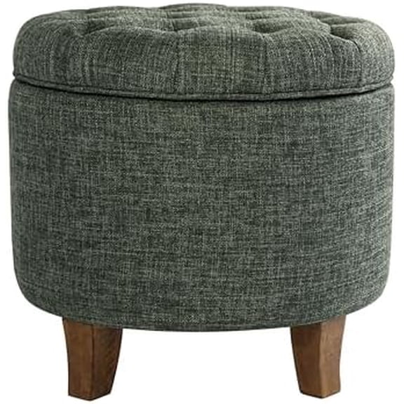Home Decor | Upholstered Round Tufted Foot Rest Ottoman | Ottoman with Storage for Living Room & Bedroom | Decorative Home Furniture, Green Clover Fabric