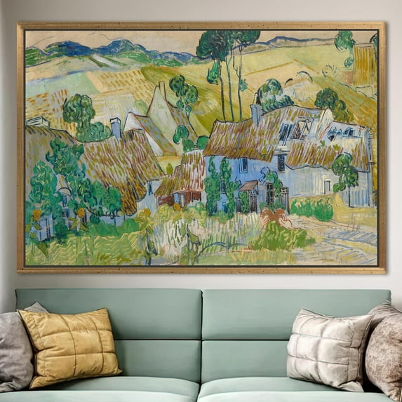 Home Decor Village Landscape Canvas, Famous Canvas, Reproduction Wall Art, Farms Near Auvers, Oil Painting Print, Vincent Home Decor Artwork, Canvas Wall Decor - Natural Framed