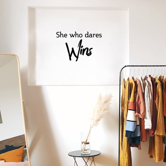 Home Decor Vinyl Wall Art Decal - She Who Dares Wins - 15" X 23" - Motivational Women’s Quotes Wall Art Decal - Bedroom Living Room Office Sticker Decals