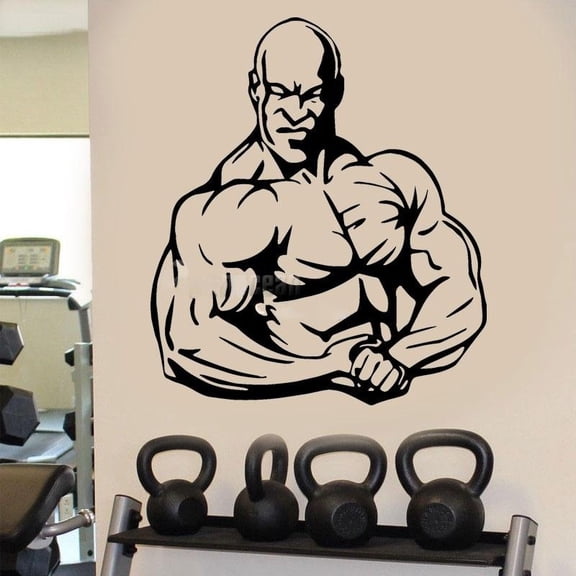 Home Decor Vinyl Wall Decal Sticker Bedroom Muscle Man Bodybuilding Gym Weight Power Lift 57x66cm