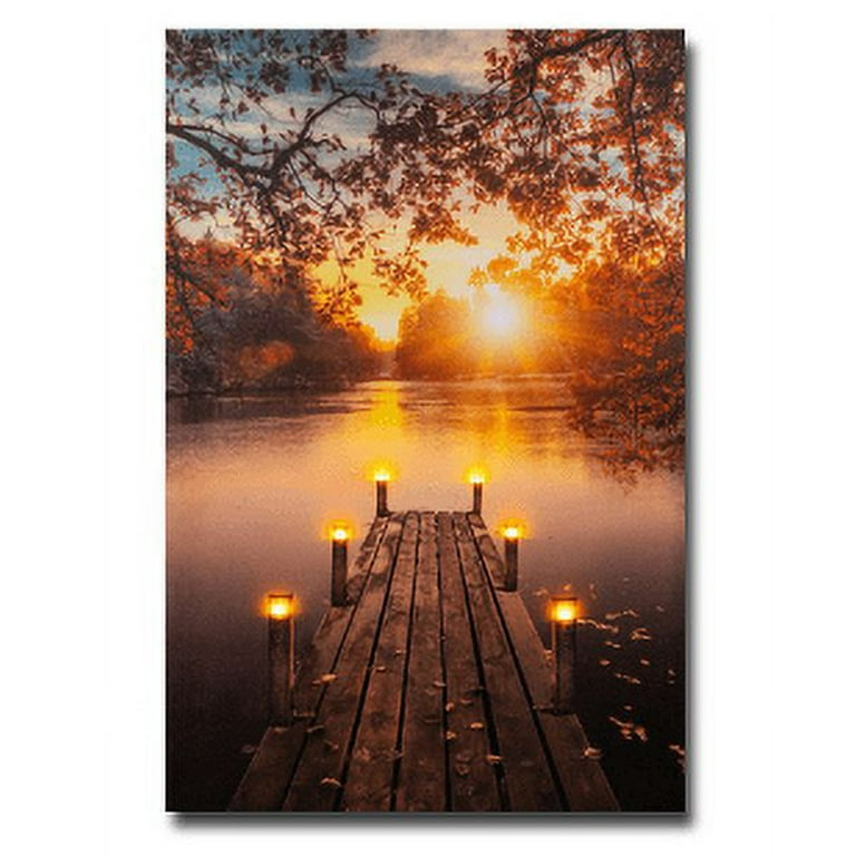 Fall Sunset at a Lake Cabin LED Light Up Canvas Print Fall Sunset at a Lake Cabin LED Light Up Canvas Print