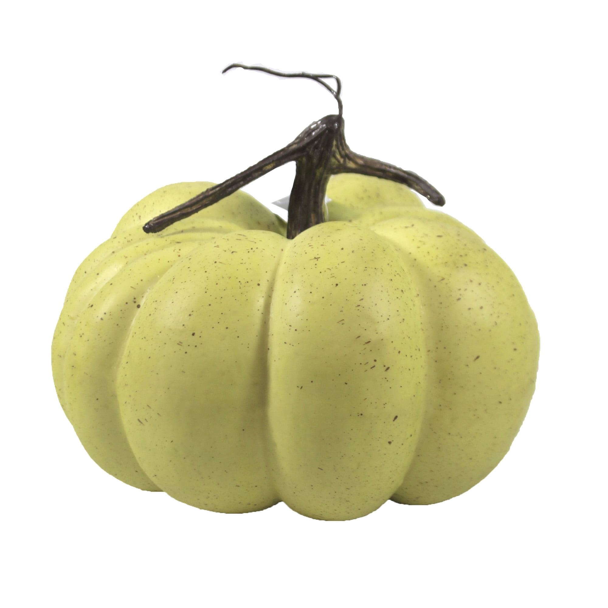 Yellowish Green Foam Pumpkin Figurine with Wood-Look Stem