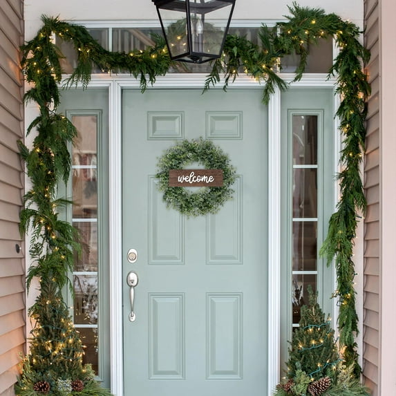 Home Decor ZKCCNUK Welcome Artificial Wreath Door Decoration Boxwood Wooden Sign Pendant