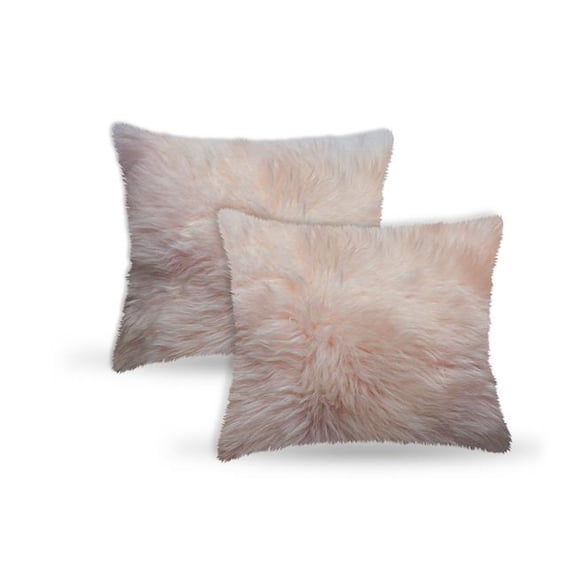 Home Decor Zealand Sheepskin Pillow | 2-Piece | Blush pink | 18'x18'