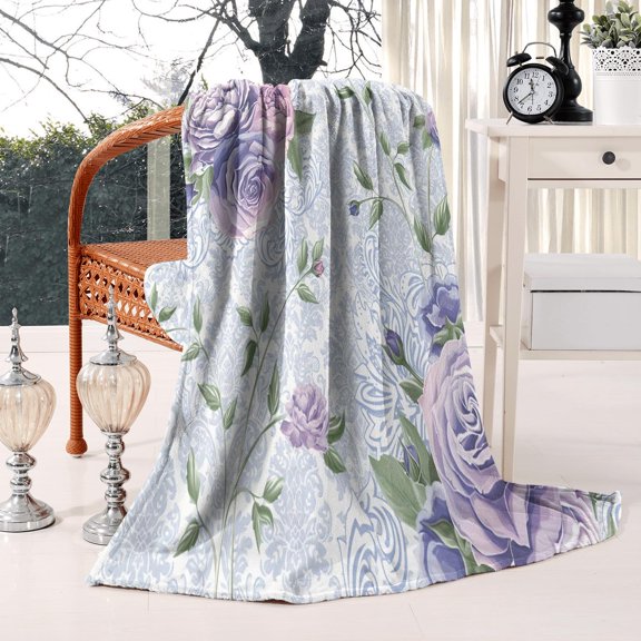 Home Decor with Floral Fuzzy Blanket: Soft & Cozy 50x60in Flannel Throw Blanket with Flowers - Bed Throw Blanket for Bed, Sofa, Couch & Chair