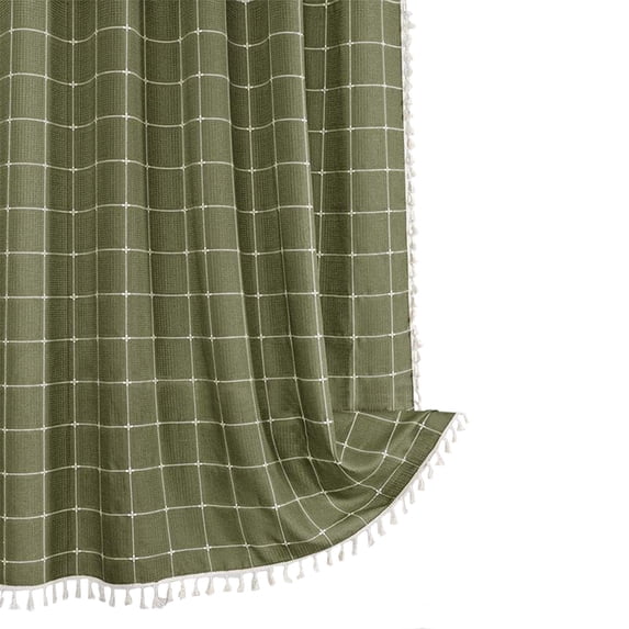 TACILIP Home Decoration, Bohemian Farmside Curtain,Linen Rustic Heavy Duty Striped Fabric Shower Curtain Set with Tassel, Water Repellent, Bohemian Vintage Countries Cloth Shower